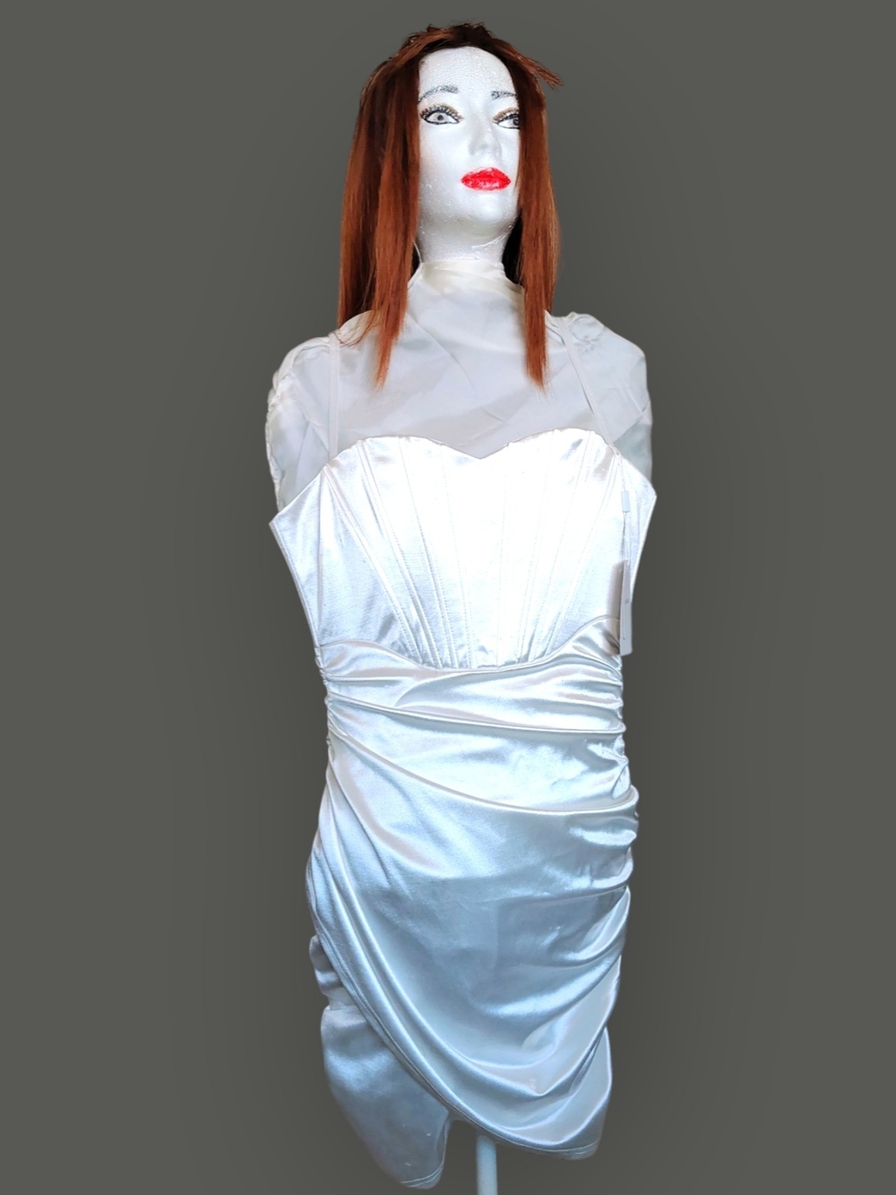 LINJOU Satin Ivory Corset Halter Dress Sweetheart Neckline Women's Medium - Picture 2 of 9